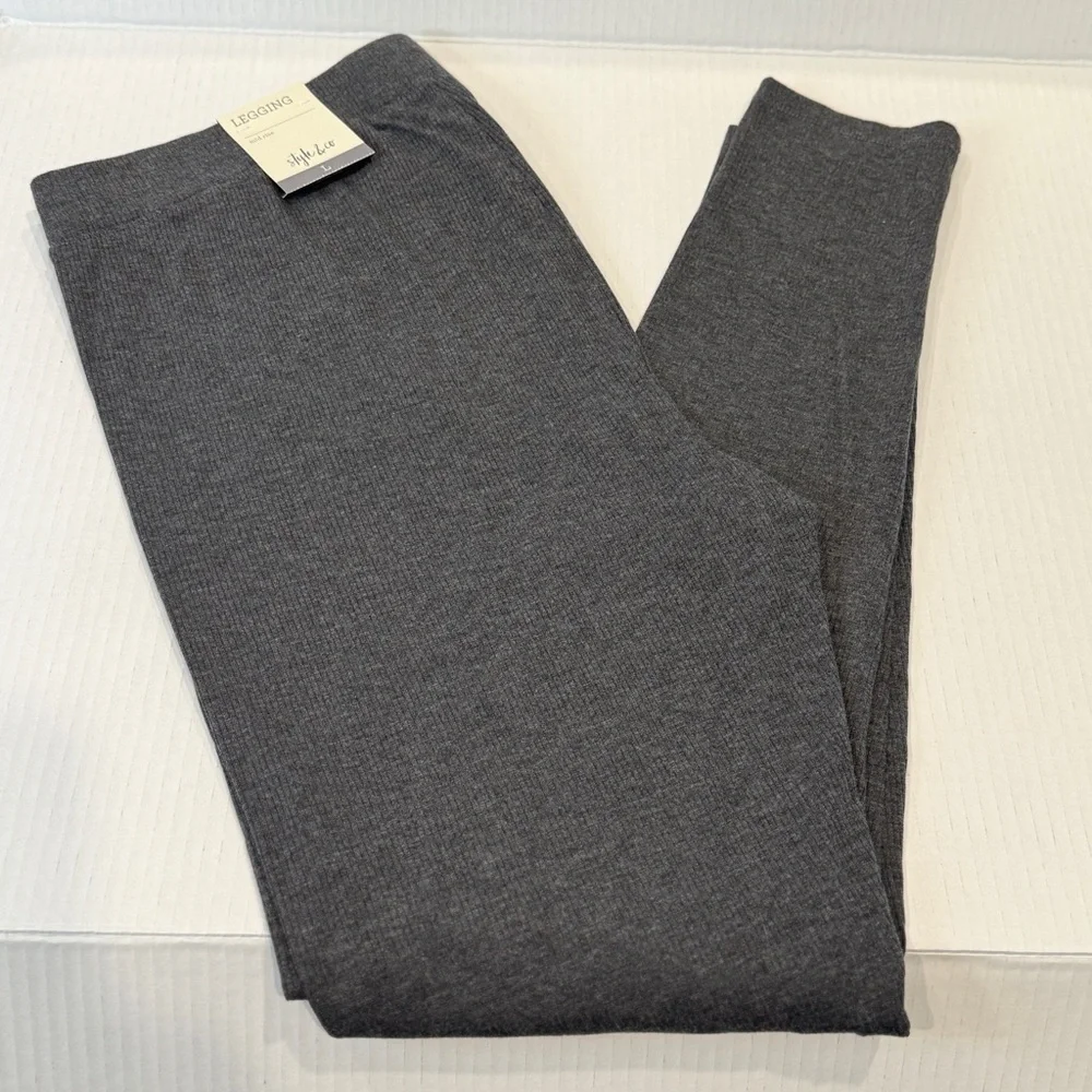 π Style & Co Ribbed Leggings Charcoal Heather Large Super Soft Mid-Rise Stretch - Picture 6 of 16